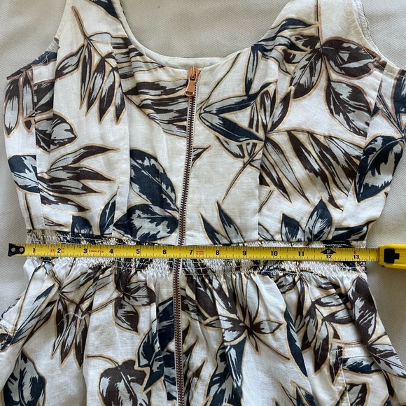 J Crew 100% Linen Floral Dress Sz 6 Flare, gold foil leaf - Picture 3 of 11